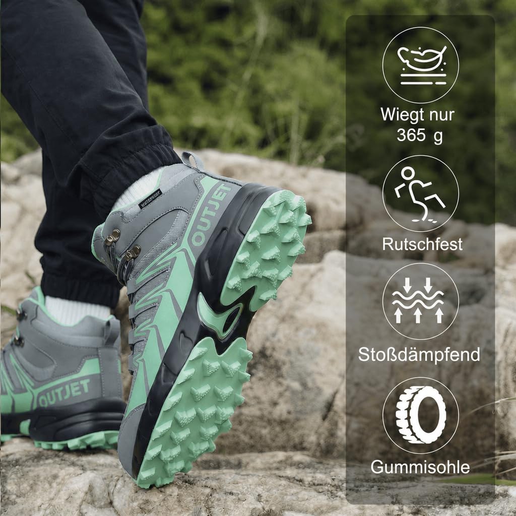 wasserdichte Wanderschuhe Damen Hoch – Leichte Outdoor Trekkingschuhe mit Dämpfung
