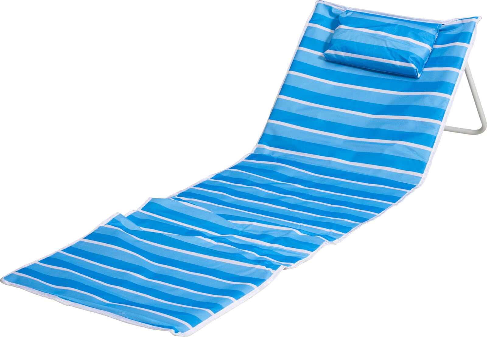 Envenzo Foldable Beach Mat with Pillow, Portable Reclining Sun Lounger Mat for Beach, Pool, Garden, Park and Travel, Blue, 153 x 53 cm โ image 1