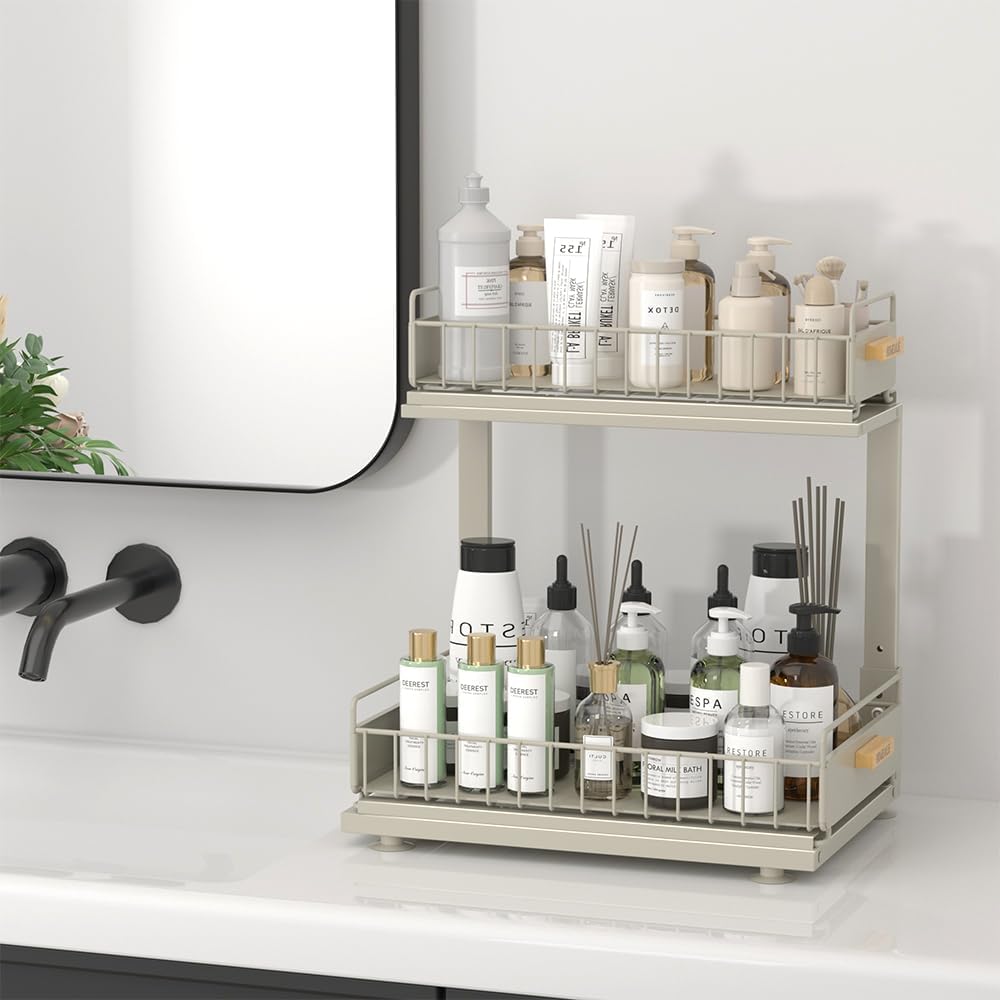 Under Sink Organizer, Pull Out Kitchen Cabinet Organizer 2 Tier Slide Out Under Sink Organizers and Storage, Sink Shelf Cabinet Storage Shelves for Kitchen Bathroom Pantry, Grey - Image 9