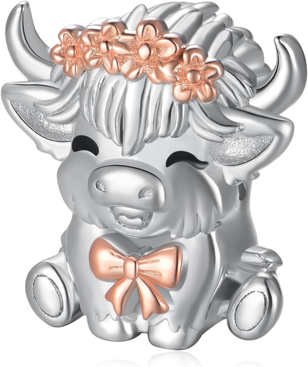 Highland Cow Charms for Bracelets 925 Sterling Silver Animal Charms Highland Cow Decor Jewelry Gifts for Women