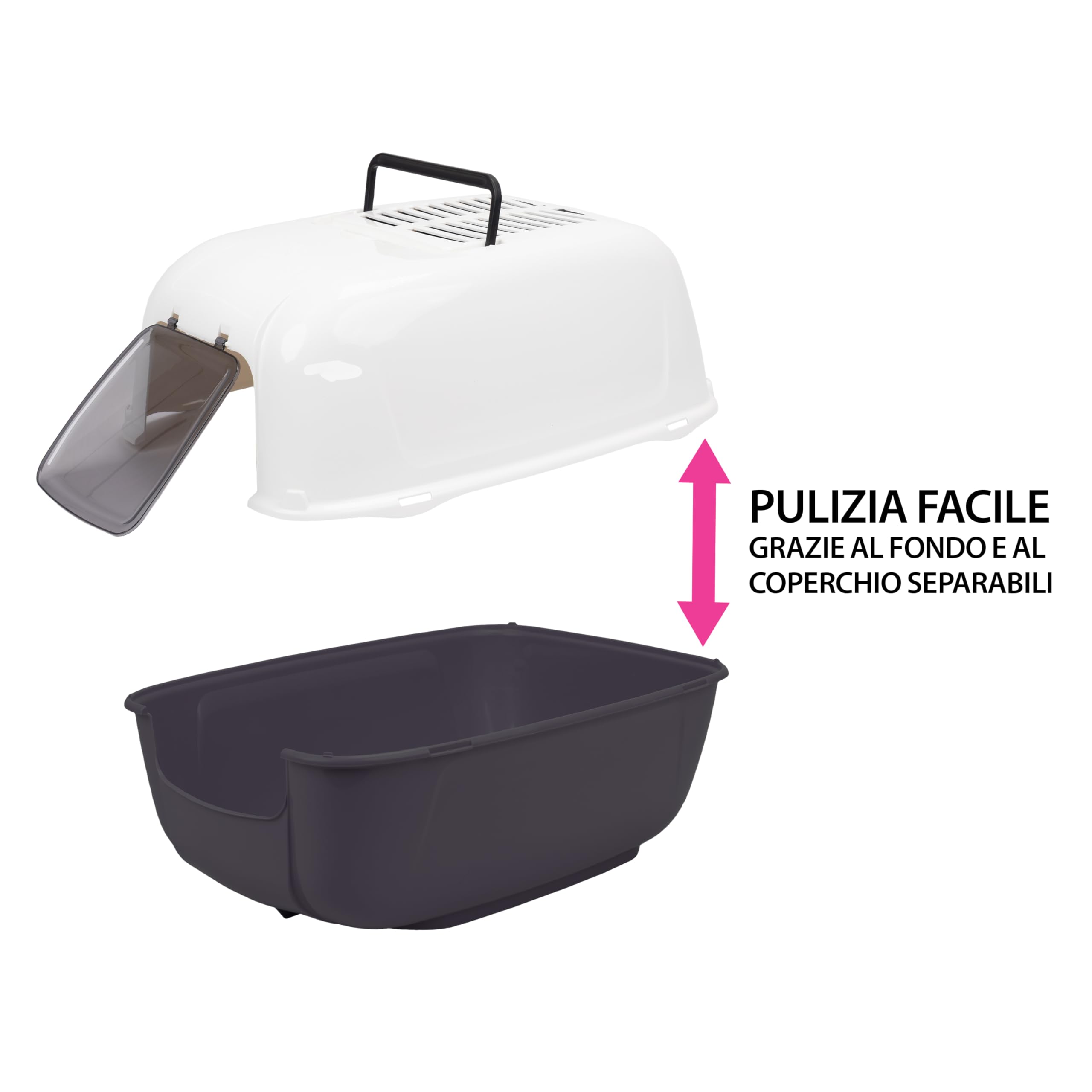 Ferplast Hooded Cat Litter Tray Box, PRIMA Cat Toilet Box with Door and 2 Activated Carbon Filters against bad odors, 39,5 x 52,5 x 38 cm., light black