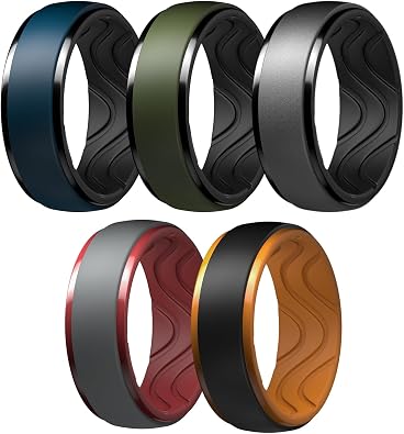 Egnaro Mens Silicone Wedding Rings 10mm Wide 2.5mm Thick Rubber Ring - Hypoallergenic for Gym/Outdoor/Gift