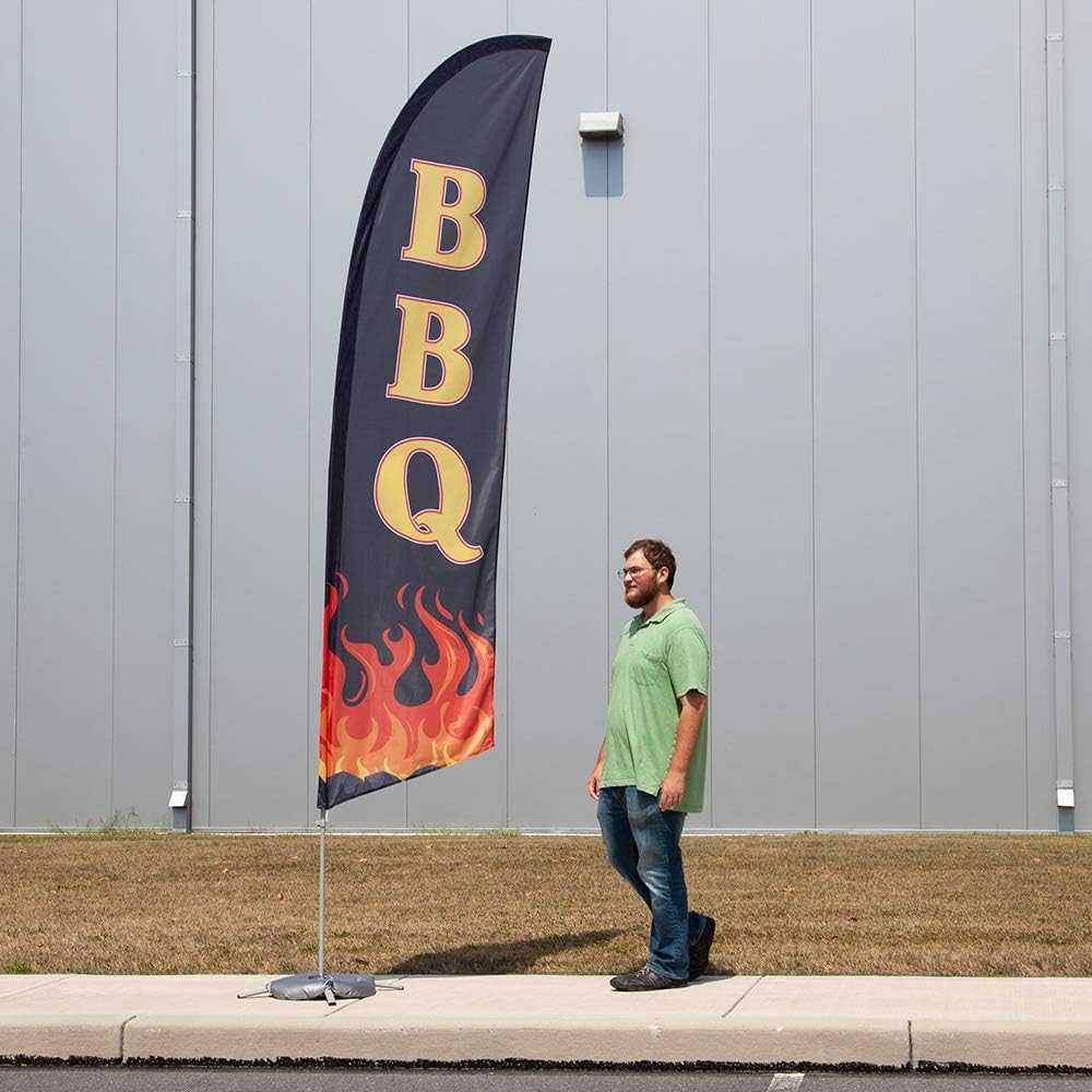 Vispronet Premium BBQ Feather Flag Kit - Includes 13ft Sectional Aviation Grade Fiberglass Poles, BBQ Flag, Cross Base Weight Bag Pole Sleeve Bag…