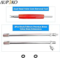 Vista 2 de Aupoko Extensores de vástago de válvula doble de 6 pulgadas, resistente, incluye herramienta de extracción de núcleo de válvula, extensiones