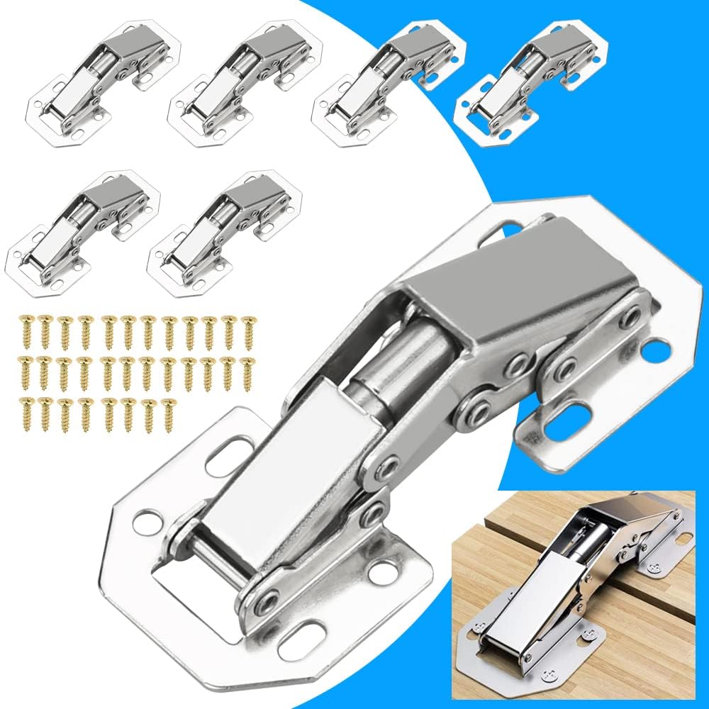 8Pcs Cabinet Hinges, 90 Degree Full Overlay Mute Kitchen Units Door Hinges with Screws, Hidden Cupboard Door Hinge, Soft Close Corner Hinge for Kitchen Cabinet, Wardrobe Door, Bathroom Cabinet