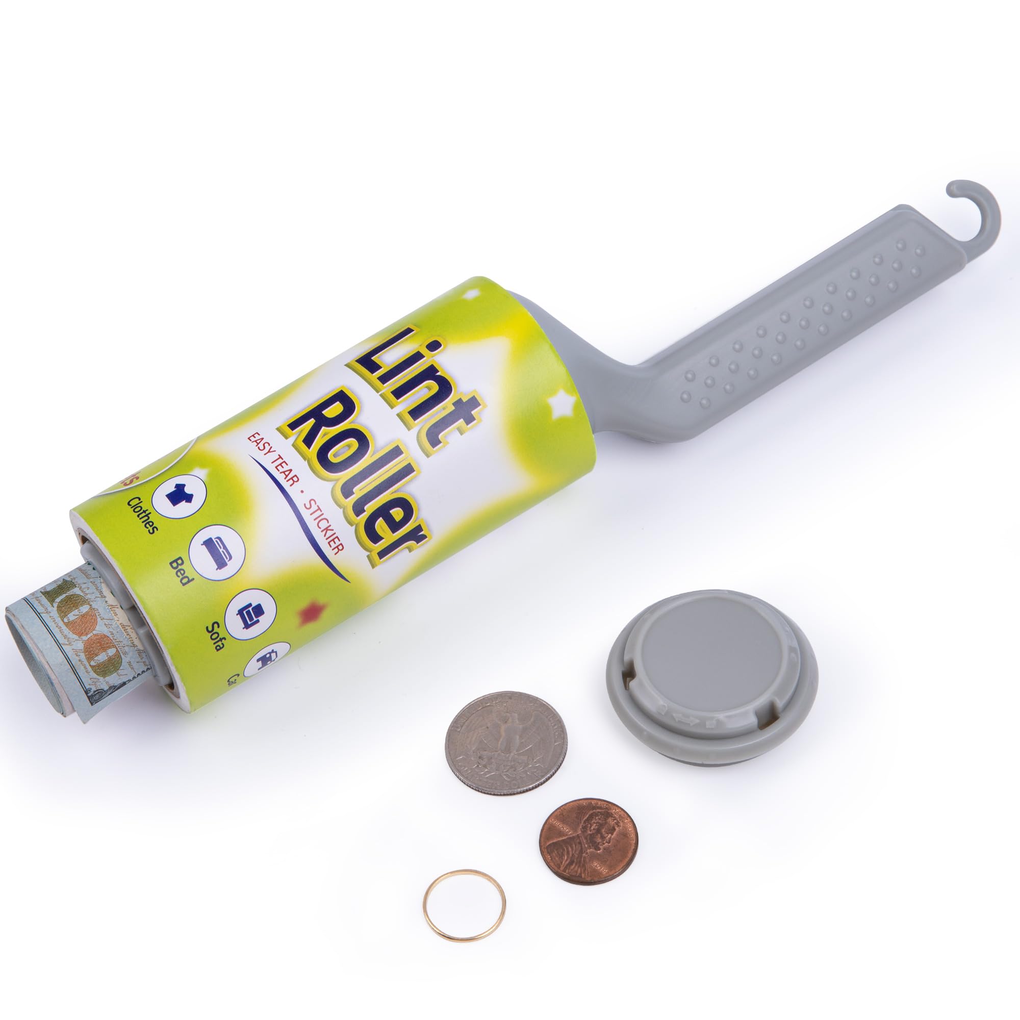 BarGifts Lint Roller with Hidden Storage Hide Valuables, Secret Hidden Safe Keep Your Money, Keys, and Jewelry- Green-image-9