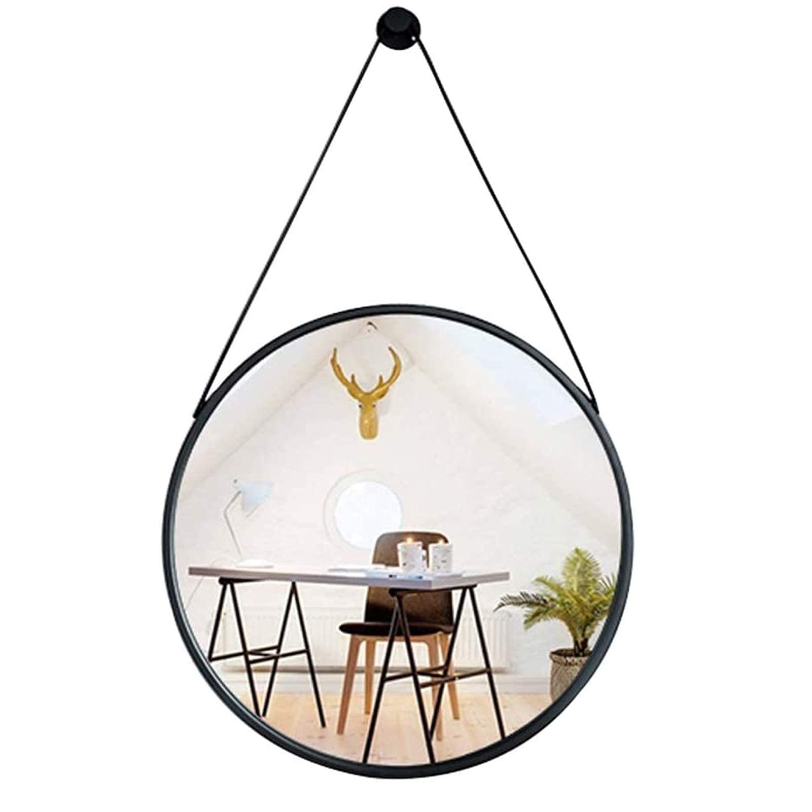 TYUHDUYUR Round Wall Mounted Mirror with Chain Black Frame | Circular Decorative Hanging Mirror for Bathroom Circle Wall Mirror Art Vanity Makeup Mirrors 40Cm 50Cm 60Cm 70Cm Exquis