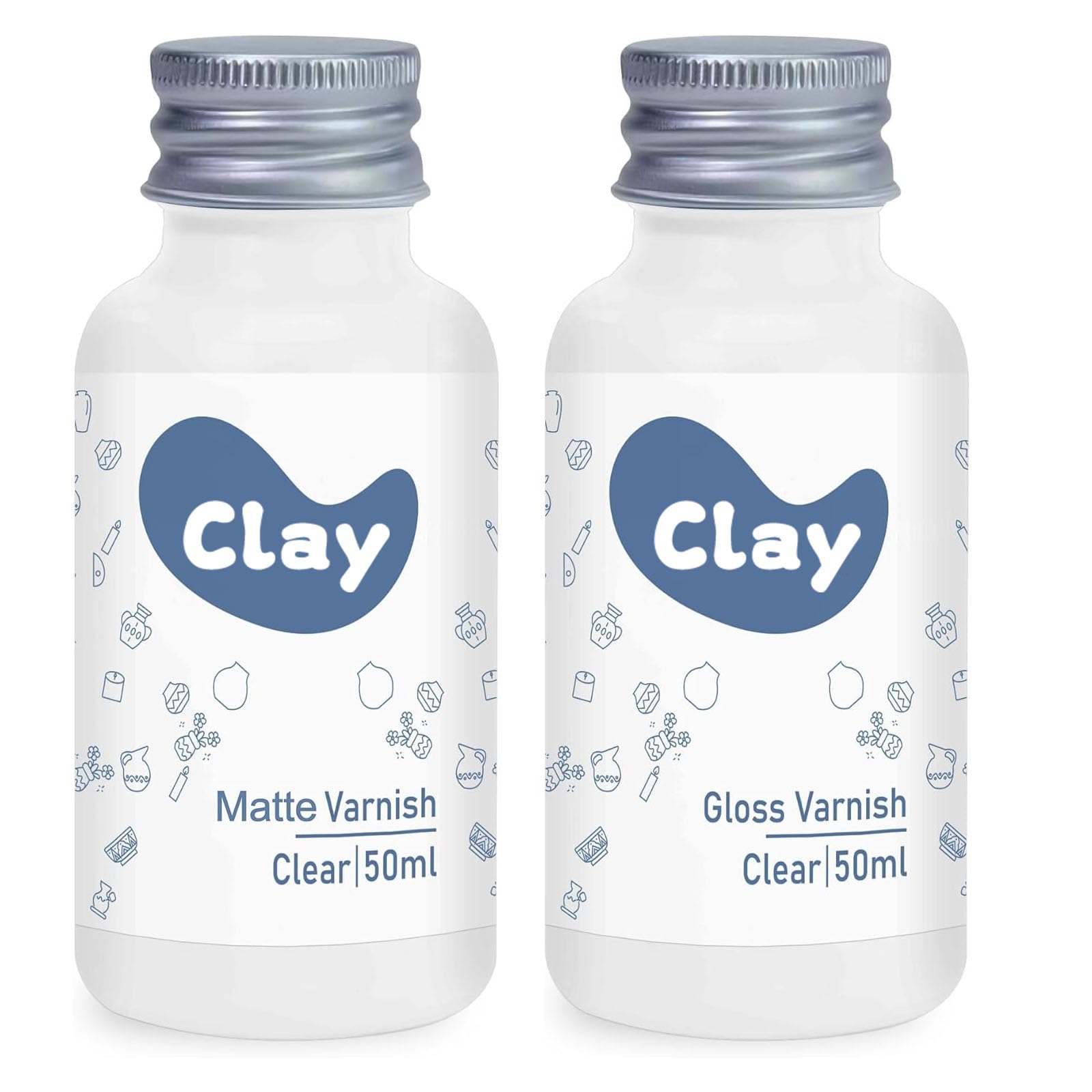 1Dfaul Transparent 2 X 50Ml Air Dry Clay Glaze Kit, Gloss Matte Finish Clay Varnish Sealant Air Dry, To Prevent Cracking, Scratches, Wear, And High Luster