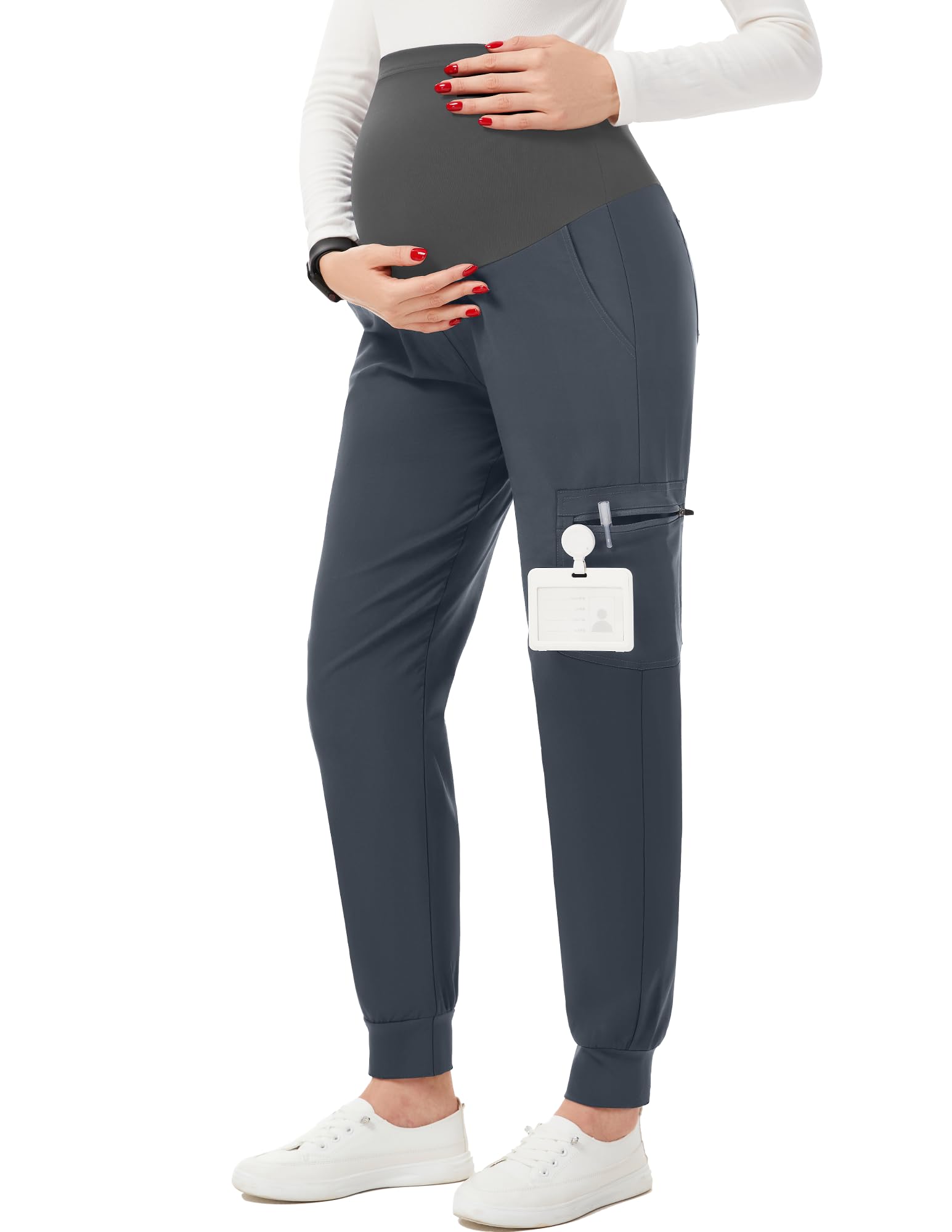 PACBREEZE Women's Maternity Scrub Pants Workwear Maternity Jogger Pants Pregnancy Clothes, S-XXL(Dark Grey, X-Large)
