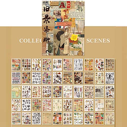 Vintage Stickers Pack - MAXLEAF 50 Sheets Vintage Painting People Madam Butterflies Animals Washi Stickers Decorative Scrapbook Paper for Decoration Planner Phone Case Scrapbook without Repeat, about 500 PCS Stickers (Vintage)