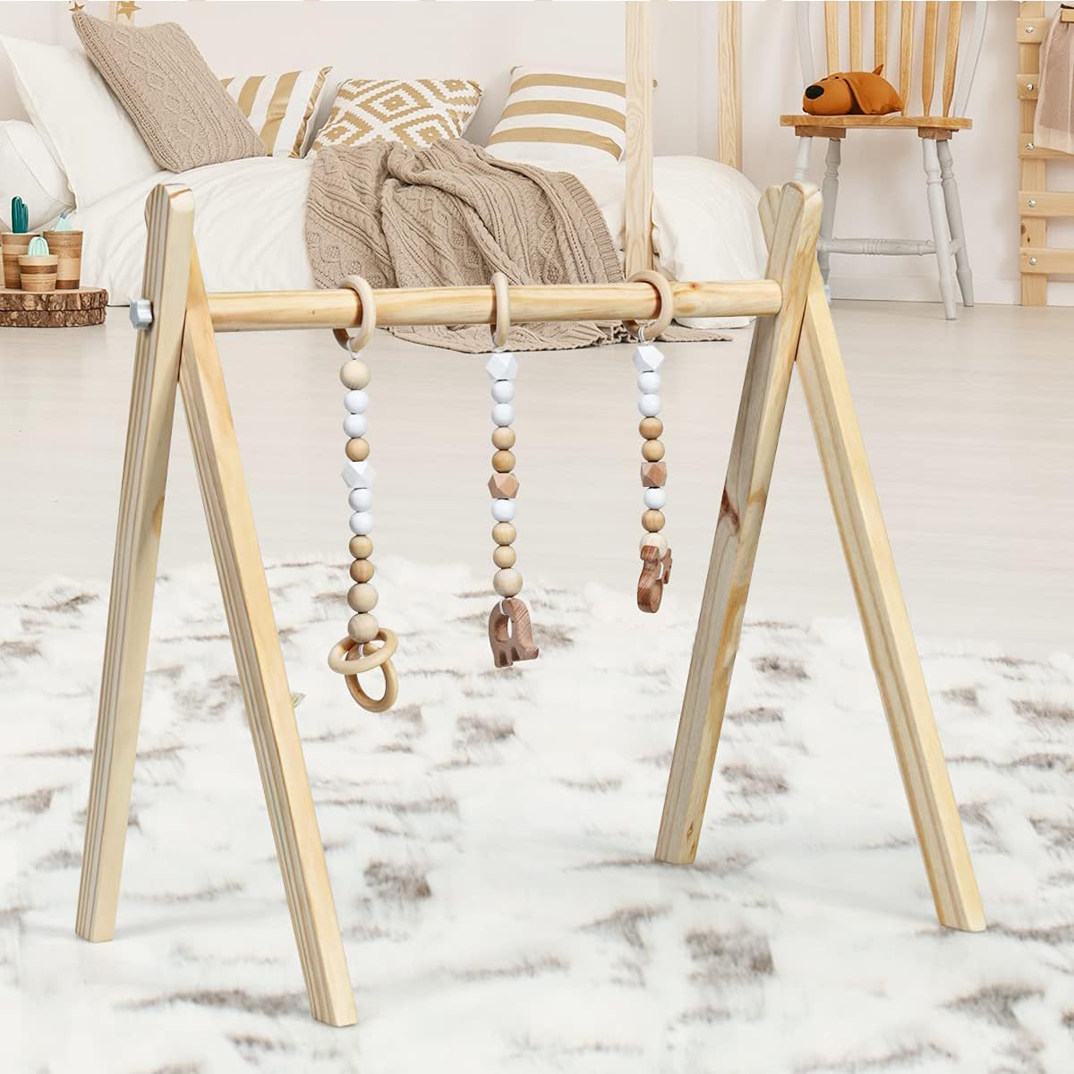 Palestrina Neonato Legno Montessori RELAX4LIFE con 3 Catene Diverse Rimovibili Baby Gym Multifunzione