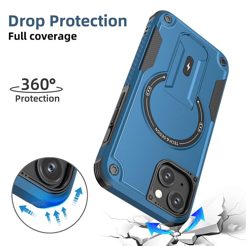 Image of US LITE Back Cover for iPhone 14 with Portable Kickstand | MagSafe Compatible Magnetic Case | Shockproof Military Grade Protection | Extreme Protection Phone Cover - Blue