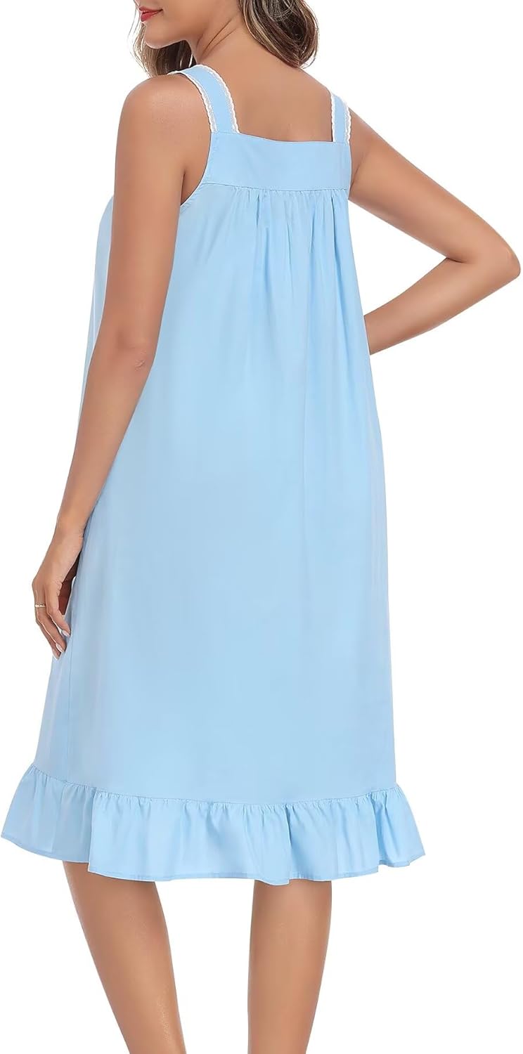 YOZLY Cotton Nightgowns for Women Sleeveless Tank Night Gown Victorian House Dress with Pockets S-XXXL - Image 7