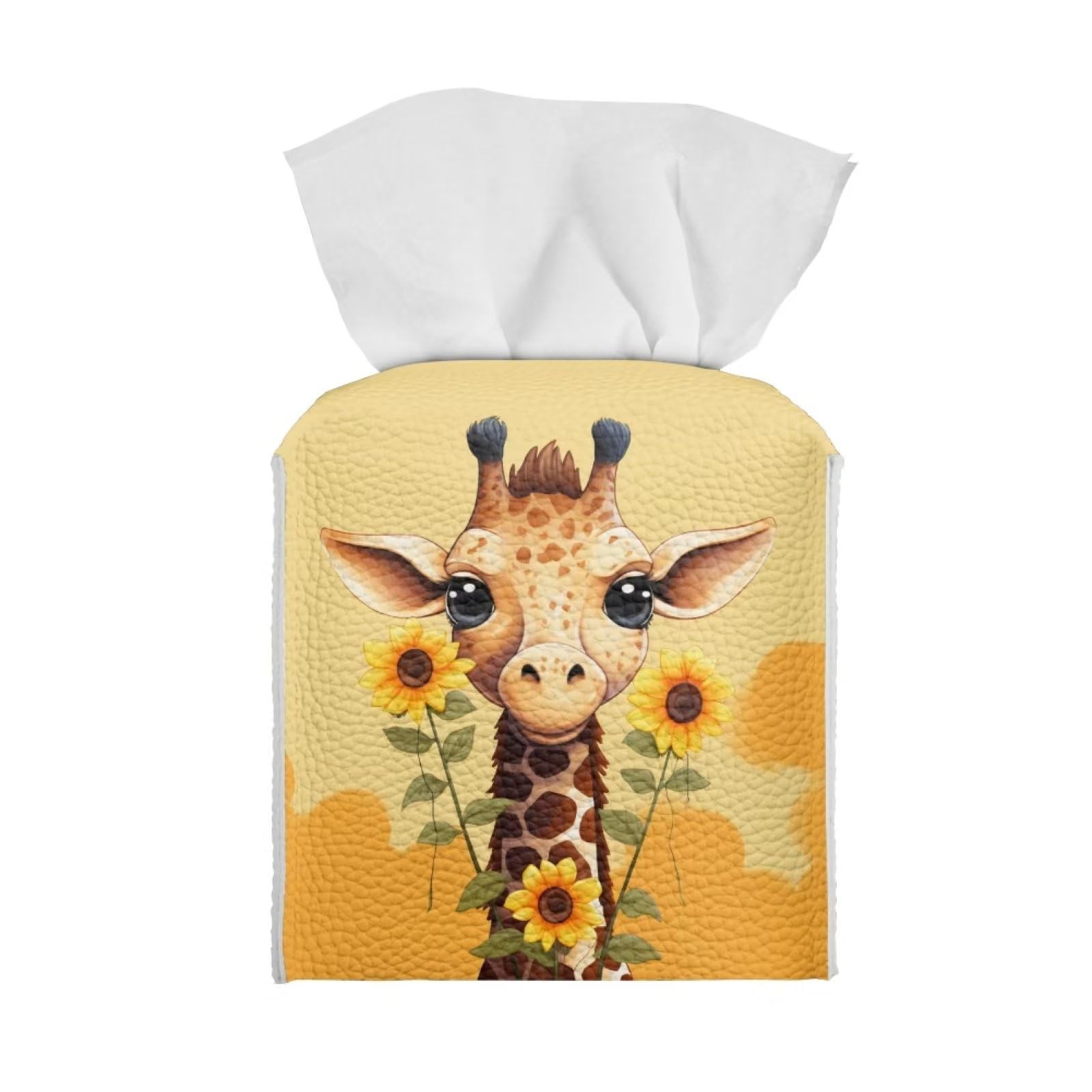 Epaihaiy Sunflower Giraffe Tissue Box Cover Square Tissue Holder for Bathroom Toilet Paper Holder Desk Accessories Napkin Organizer Dispenser Tissue Cube