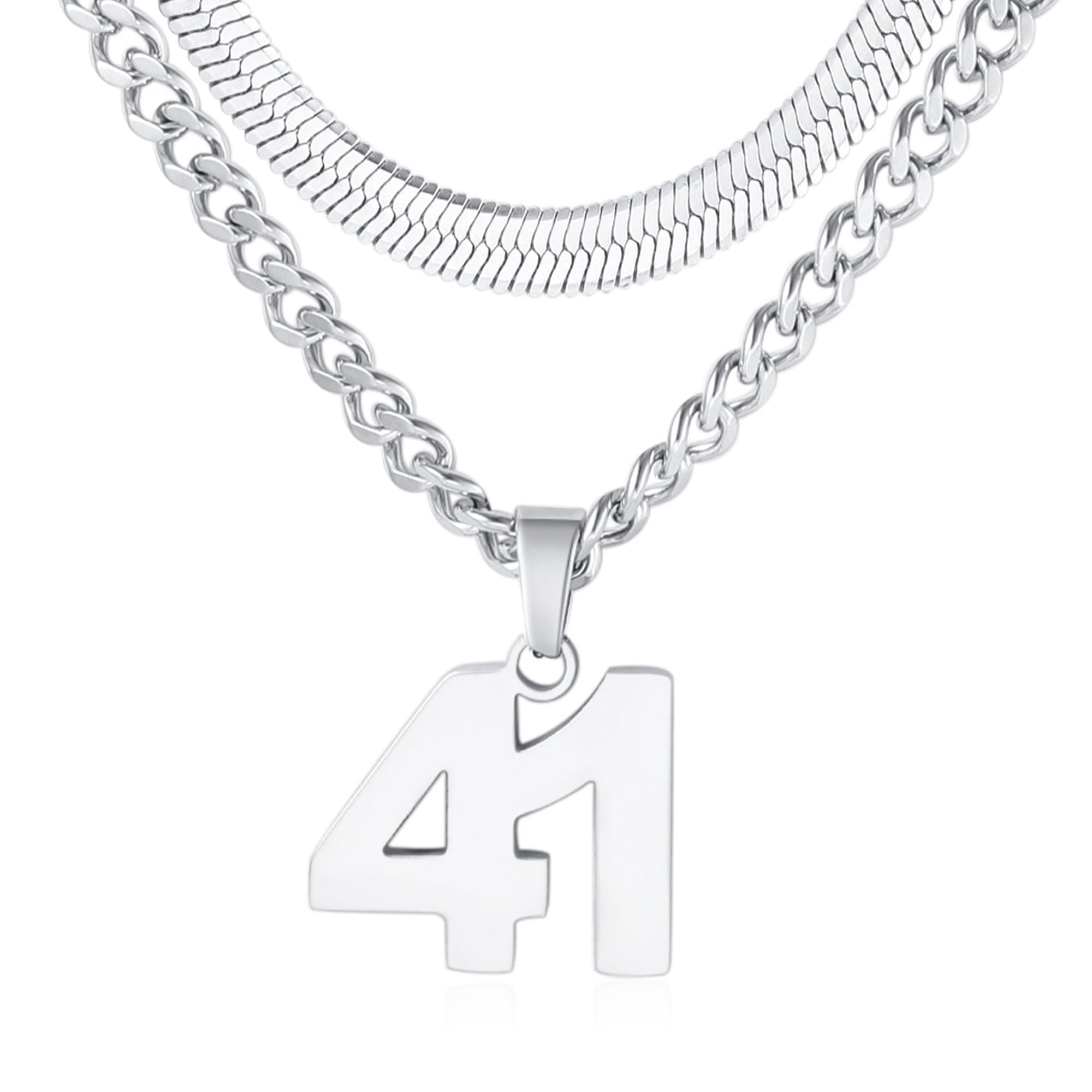 Valentines Day Gifts for Him-Number Necklace for Boys Athlete Kids Number Chain 00-100 Layered Necklace for Men Stainless Steel Number Charm Pendant