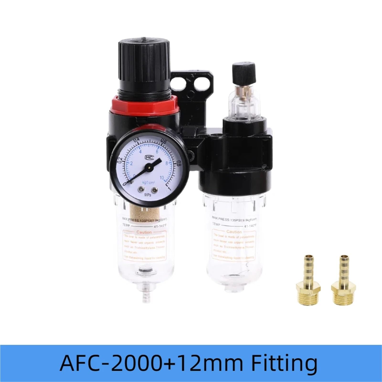 El filtro separador de agua y aceite del compresor de aire AFC2000 G1/4 se utiliza for reducir el regulador de la válvula de presión 1 Uds.(AFR2000-BT12 Fitting)