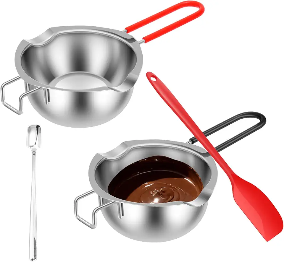 Conjunto de panela de banho-maria dupla, panela de derretimento de chocolate 480 ml / 0,51 qt com alça antiderrapante, conjunto de frigideiras duplas 304 com colheres e pás para fogão derreter