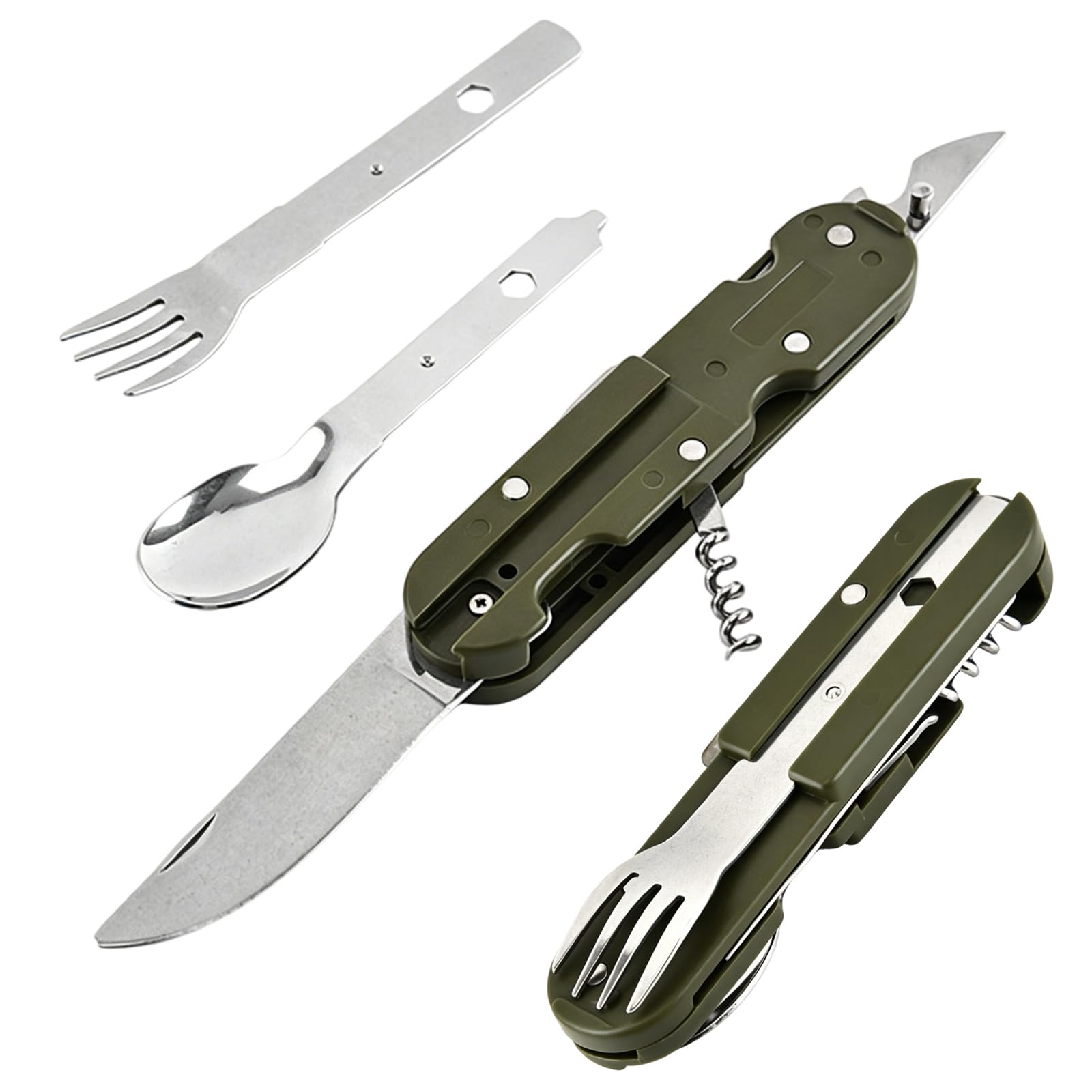 Camping Cutlery, 5 in 1 Camping Cutlery Set for Outdoor Adventures, Compact Design for Picnics and Hiking.