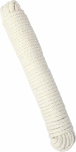 SUL 15Mtr Household Essentials Washing Line Rope,Pulley Line Sash Cord, Braided Cotton Soft Rope for Garden, Arts, Crafts, Candle Wick Self Watering Rope (2 Pack, 49ft Each) 7mm (15M)