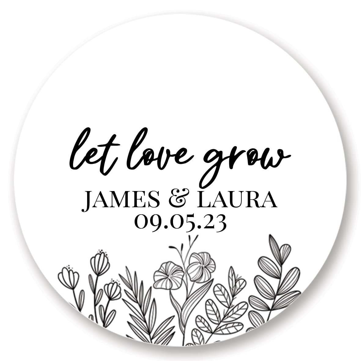 Personalised Wedding Wildflower Sunflower Seed Favour Stickers (37mm (35 per Sheet), Let Love Grow, White)