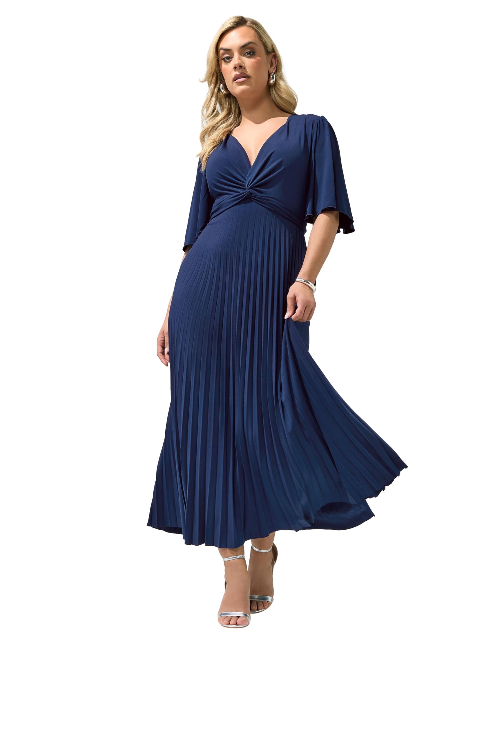 Yours Women's Navy London Curve Blue Knot Pleated Maxi Dress - Plus Size Curve