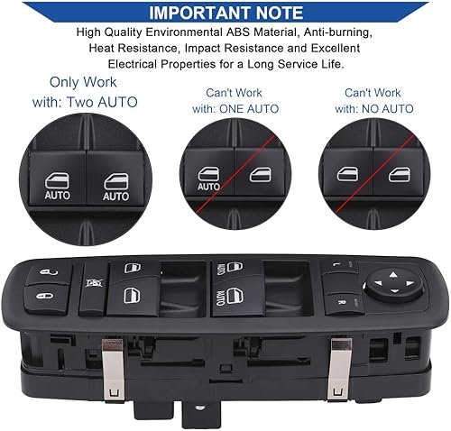 Miniatura 6 de Obaee Interruptor de ventana delantera izquierda 68231805AA compatible con Chrysler 300 2011-2012, Chrysler 200 2015-2017, Dodge Charger 2011-2014,