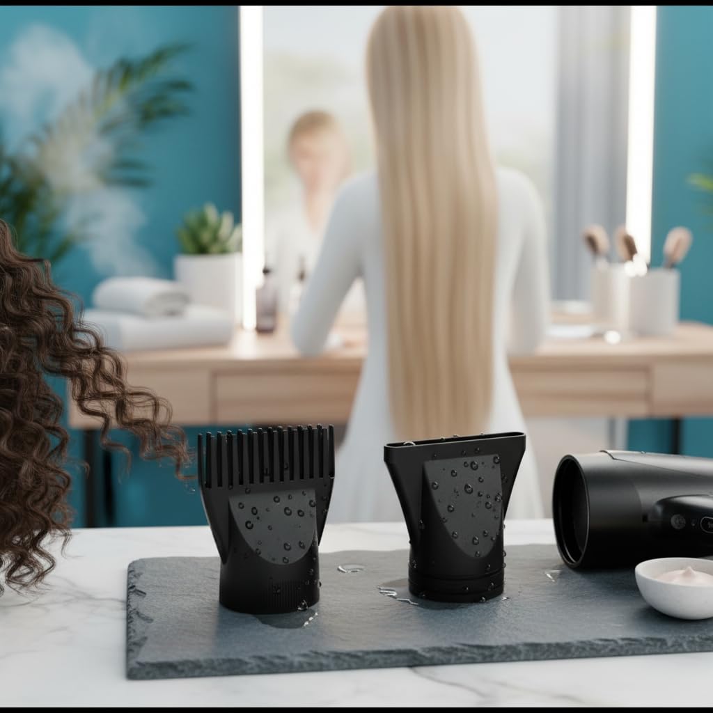 Universal Hair Dryer Nozzle 2 Pack - Concentrator Attachment & Comb Diffuser for Blow Dryer, Flat Nozzle & Styling Tool Fits Most Hair Dryers（outer diameters of 1.69-1.77in）