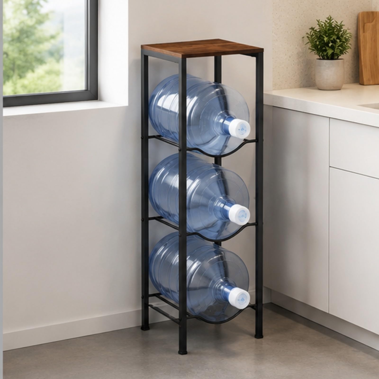 LOVIVER Portabottiglie Verticale a più Livelli Autoportante Scaffale Portabottiglie con Ripiano in Legno Robusto Portaoggetti per Ufficio, Sala Pausa, Con Ruote