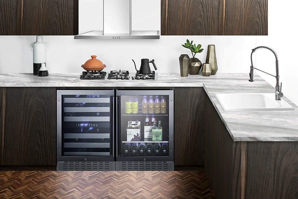 Summit Appliance SWC532BLBIST Commercially Approved Dual Zone 24" Wide Built-In Wine Cellar with Seamless Stainless Steel Trimmed Glass Door, Full Extension Shelves, Digital Thermostat & Black Cabinet