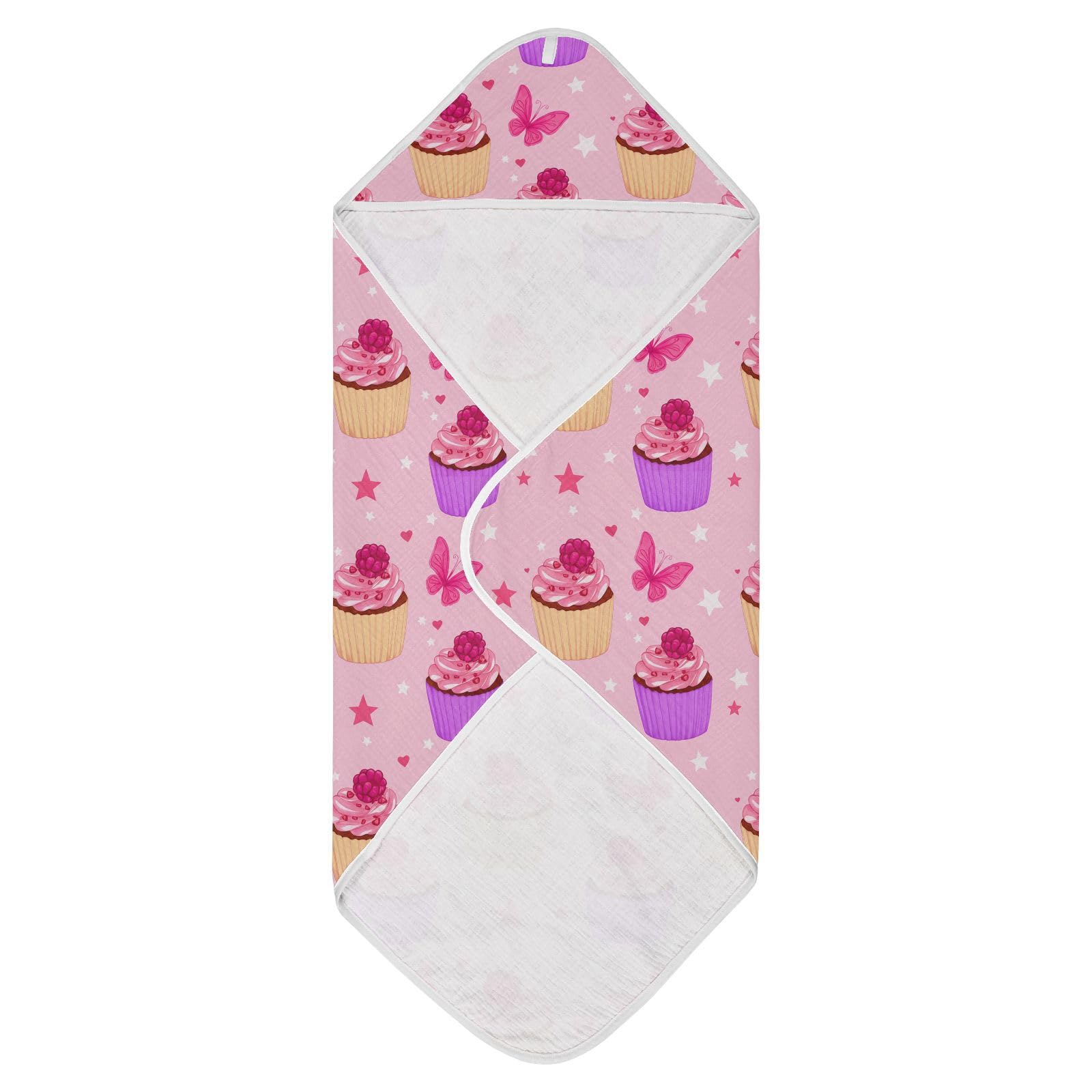 Msyxl Cupcake Butterflies Hooded Towel - Ultra Soft & Absorbent Muslin Cotton Bath Towel for Babies, Toddlers, Newborn - Boys & Girls Essential 30