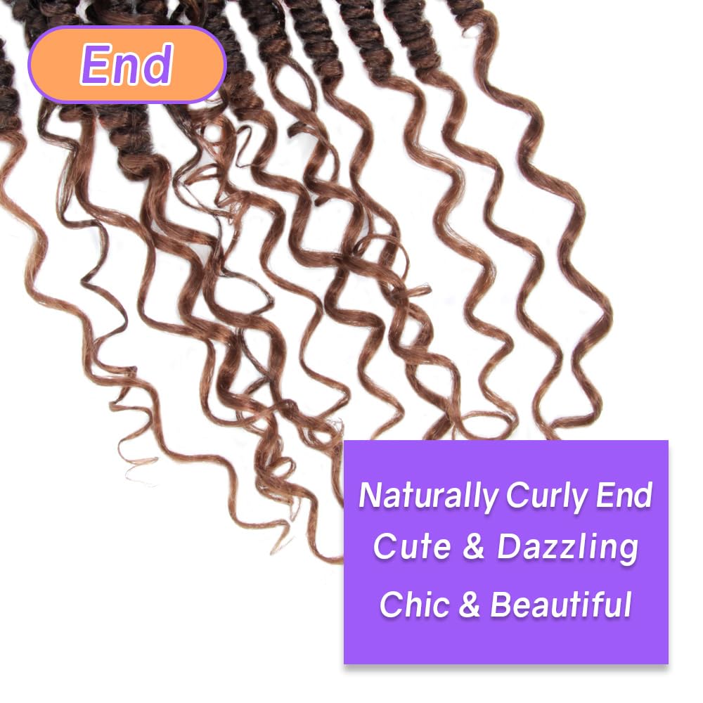 Boho Crochet Passion Twist Hair Pre looped, 22 Inch Goddess Passion Twist Crochet Hair with Curly Ends 8 Packs Ombre Light Brown Pre-twisted Bohemian Crochet Braids (8 PCS/88 STRANDS, T30)