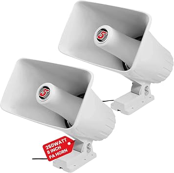 5 CORE PA Speaker Horn 8" Bullhorn Pair 250W Indoor Outdoor Loudspeaker
