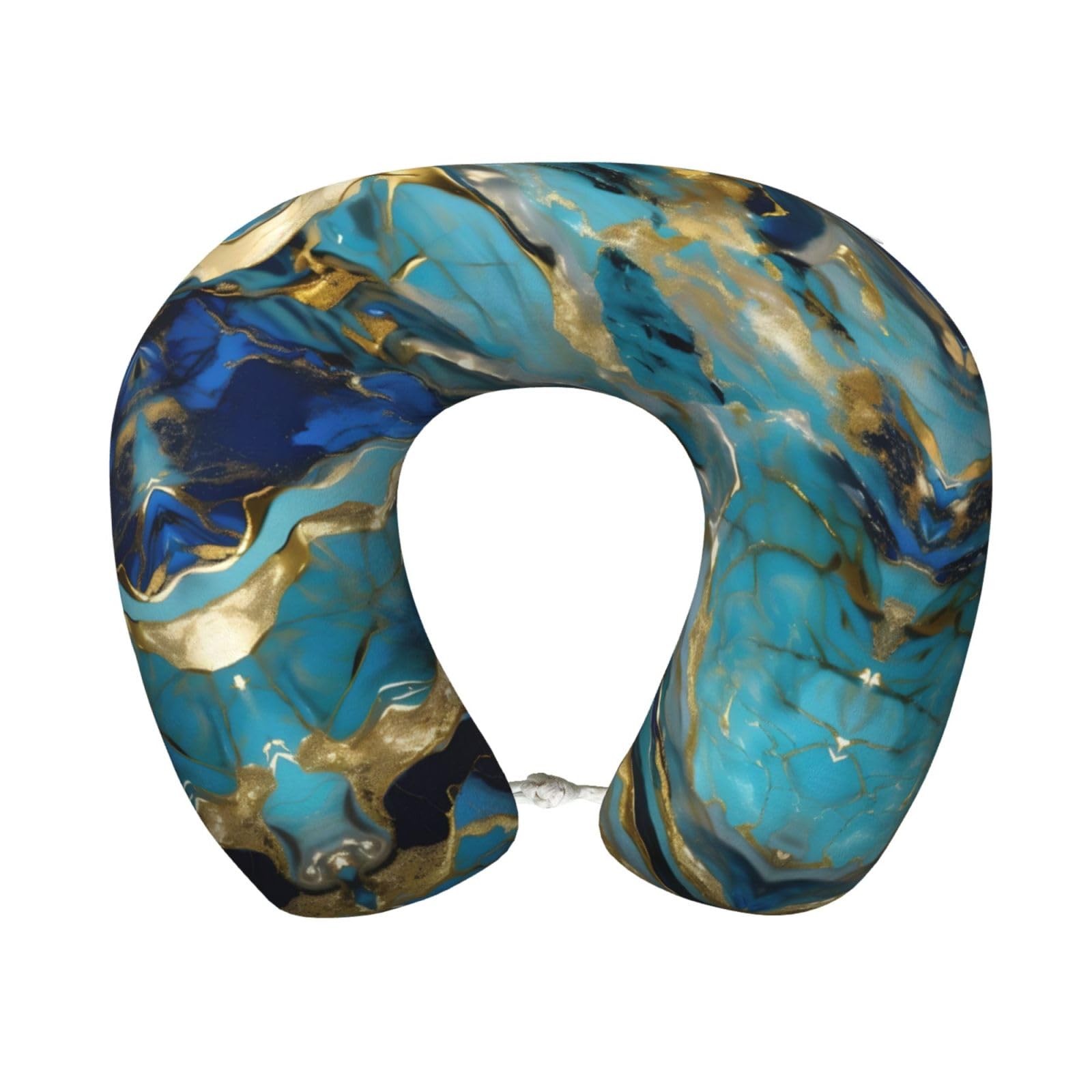 peiyeety Azurite Teal and Foil Gold Oil Marble Pattern Print Custom U-Shaped Pillow,Memory Foam Cervical Neck Travel Pillow,for Home,Camping,Travelling