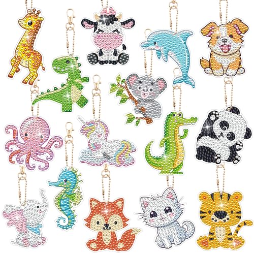Augisteen 15 PCS Diamond Painting Keychains Animal Diamond Art Ornaments Double Side Diamonds Key Rings DIY 5D Art Pedants for Beginners Birthday Crafting Home Party Decor by Augisteen - Used condition - US$12.02