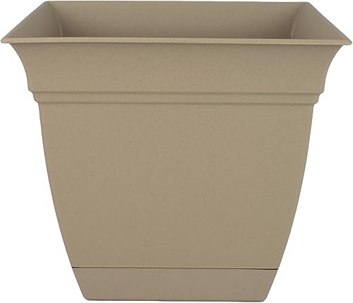 The HC Companies Maceta cuadrada Eclipse de 12 pulgadas con platillo Maceta para interiores y exteriores para flores, verduras, hierbas, arenisca
