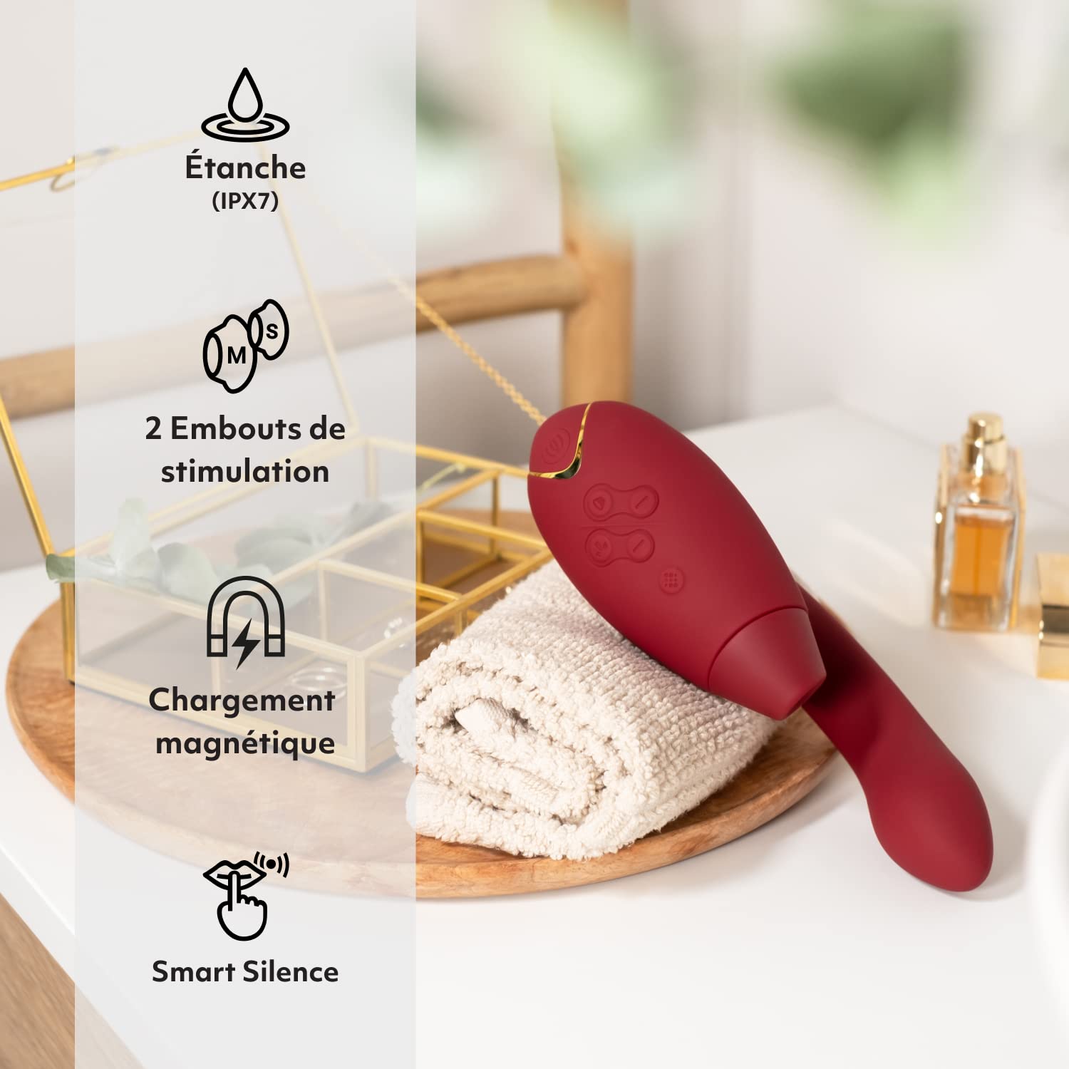 Womanizer Duo 2 Stimulateur féminin clitoridien | Vibromasseur stimulation double clitoris et point G | Suceur de clitoris avec vibro point G | Sex Toy 14 niveaux de puissance | Bordeaux