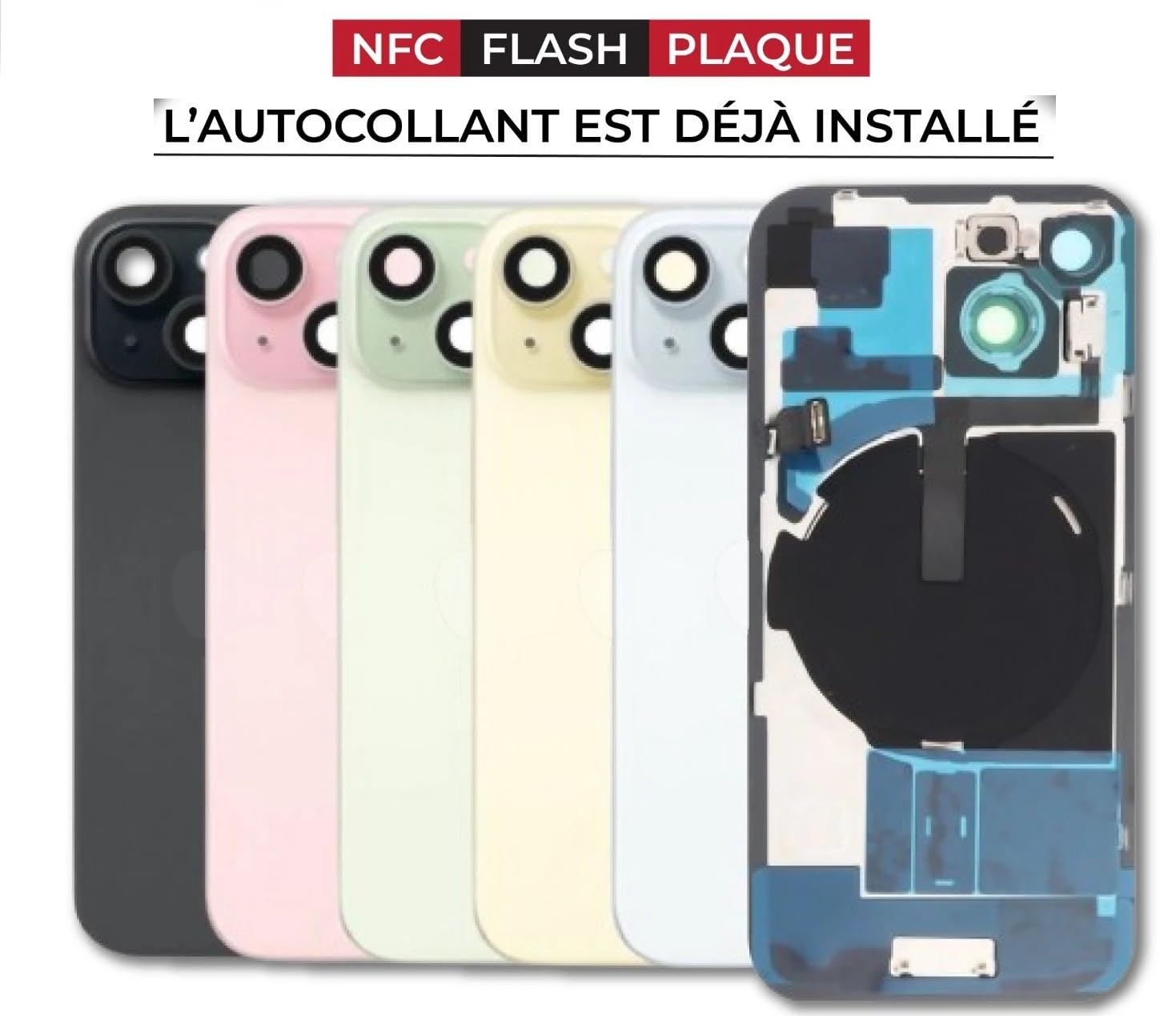 Vitre Arrière Compatible iPhone 17 Prémontée NFC Aimant Support Métallique Anneaux Caméra (Blanc)