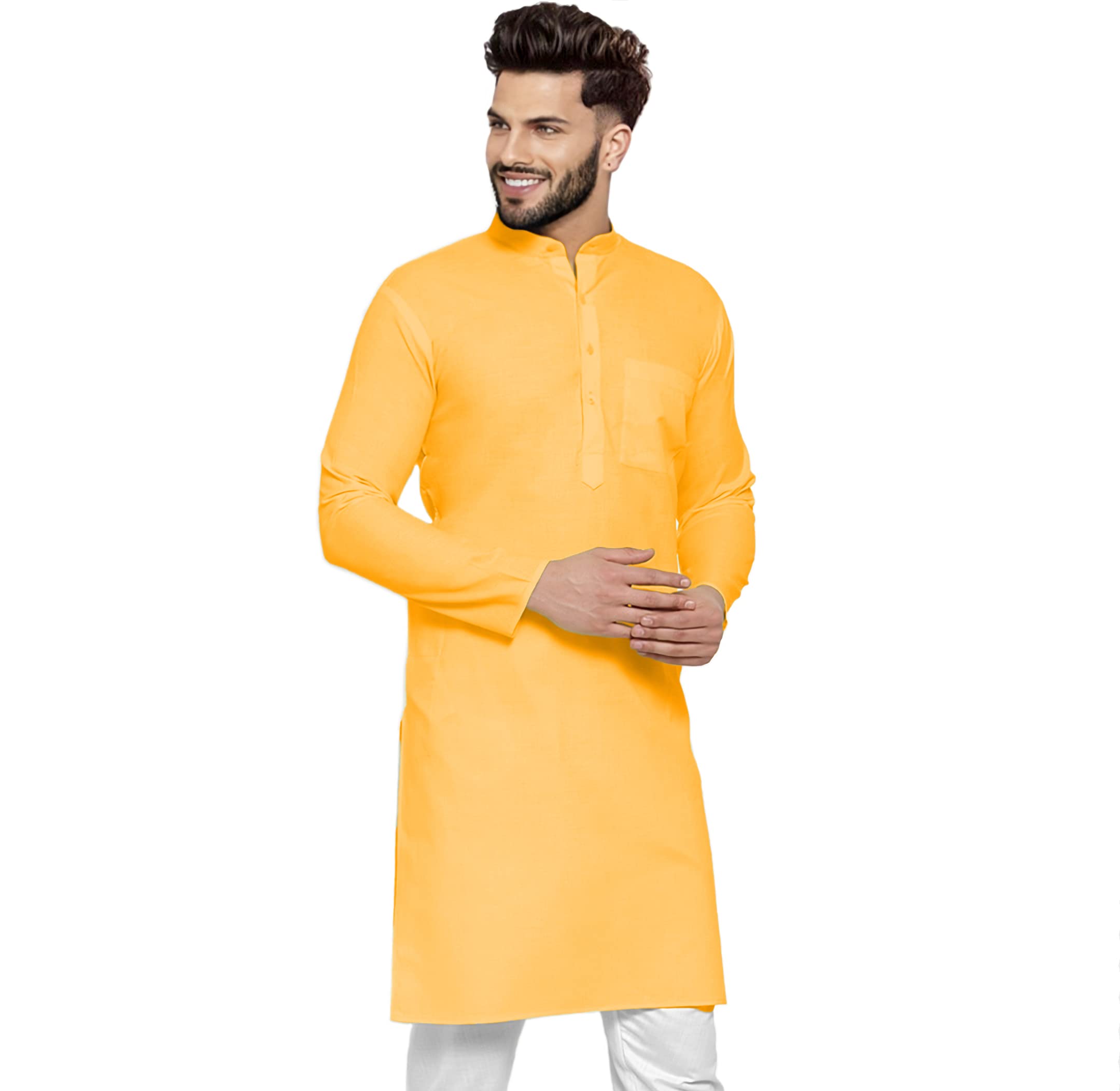 Nature ThreadMen's Cotton Blend Straight Kurta | Solid Kurta for Men | Gent's Collar Kurta