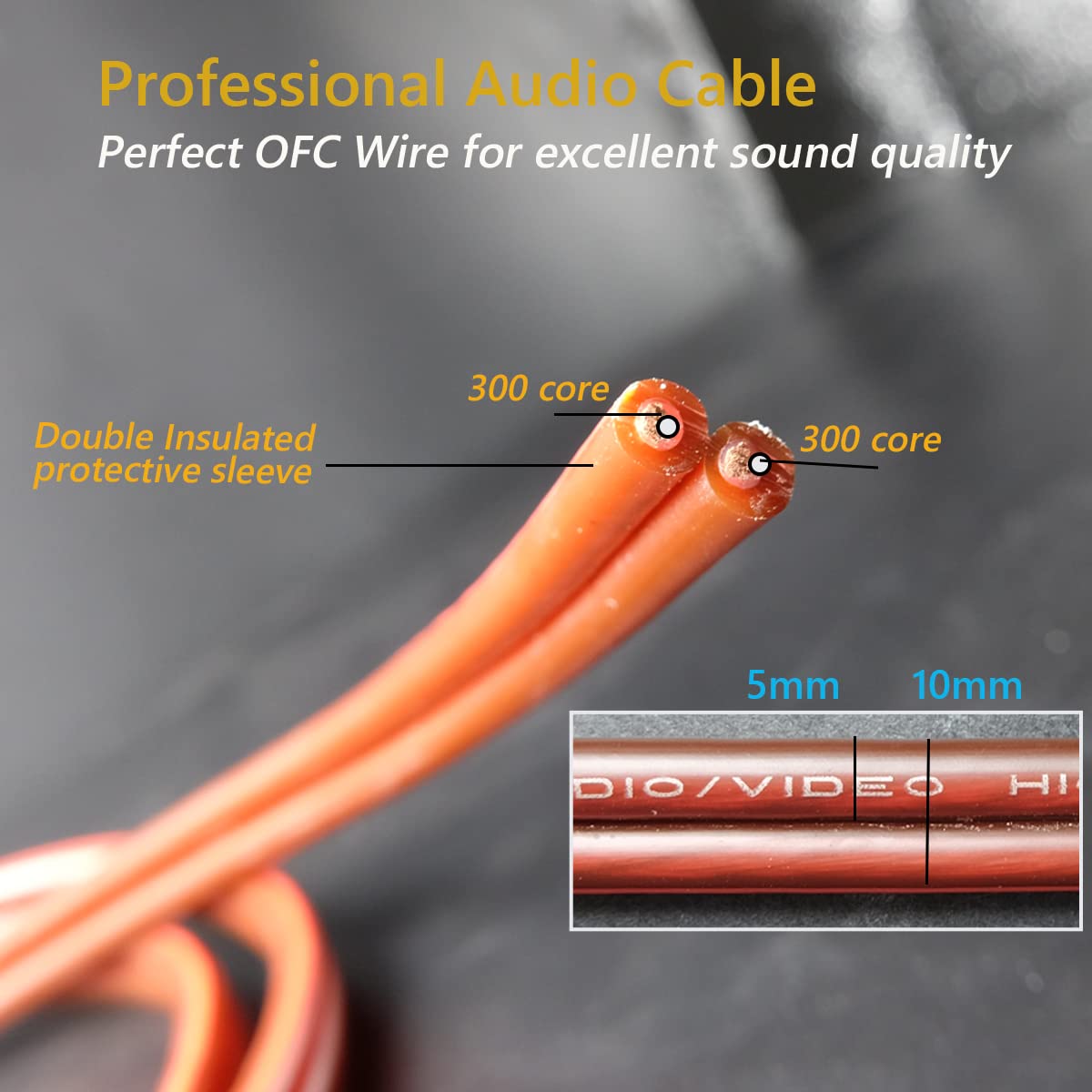 UCINNOVATE 2 cavi per altoparlante audiofilo, 2 x 4 m di fascia alta in puro rame HiFi OFC con spina a banana dorata, 4 m 600 fili 14 AWG cavo audio per altoparlante HiFi Home Theater 13,12 FT