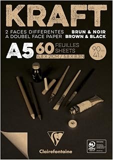 CLAIREFONTAINE Bloco de Papel Kraft Brown & Black A5 90G/M³, Craft e Preto