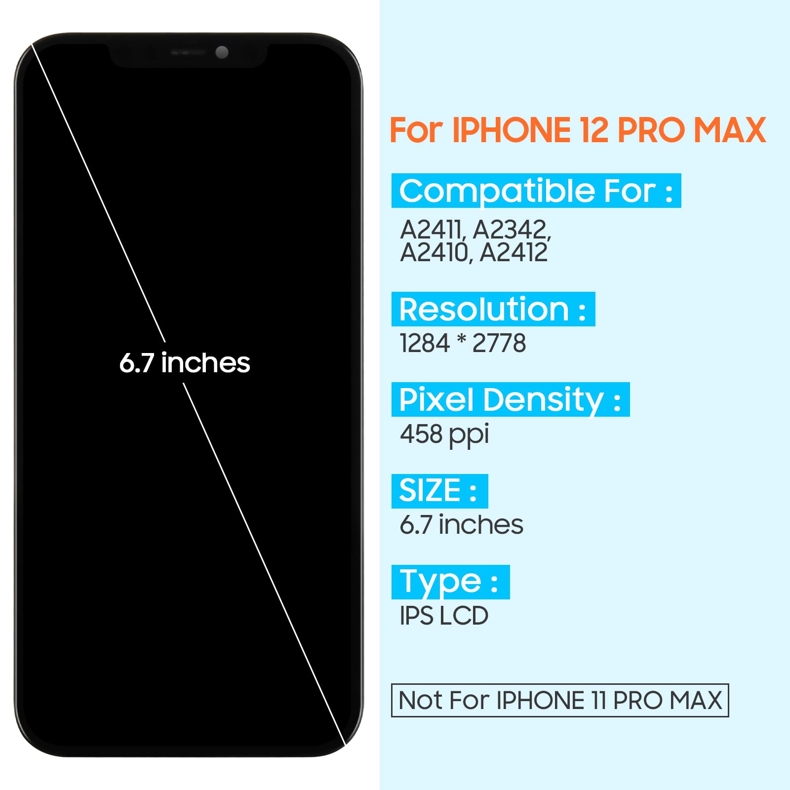 PartageFix IPhone 12 Pro Max Scherm - Complete 6,7" FHD LCD + Touchscreen Set - Compatibel Met A2411/A2410/A2342 (Voorgemonteerd + Gereedschap)
