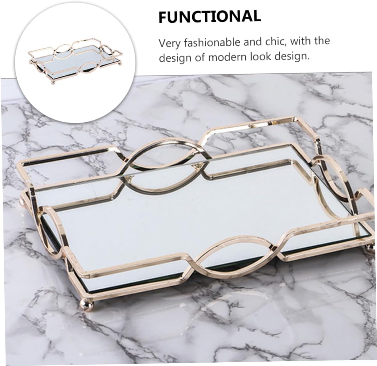 ABOOFAN 1pc Elegant Mirror Perfume Tray Makeup Organizer Metal Jewelry Tray Cosmetics Storage Decorative