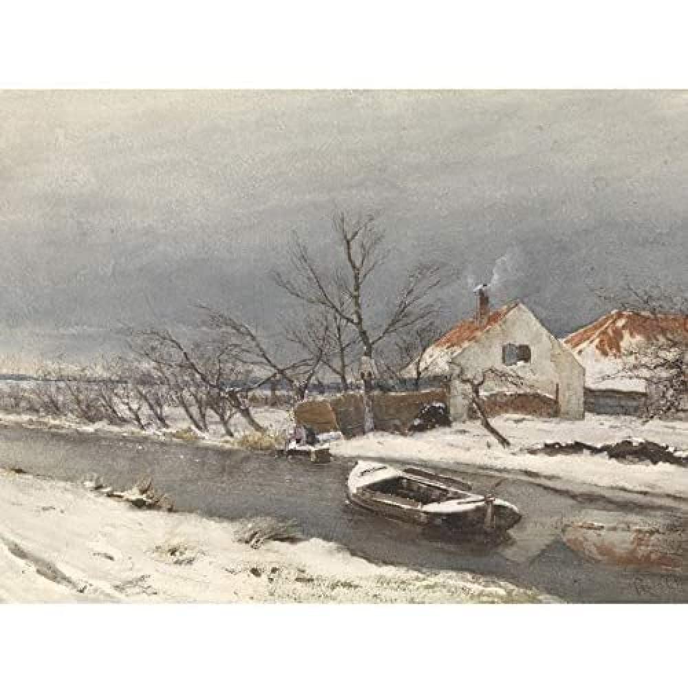 Artery8 Louis Apol Winter Landscape Houses Canal Painting Art Print Canvas Premium Wall Decor Poster Mural