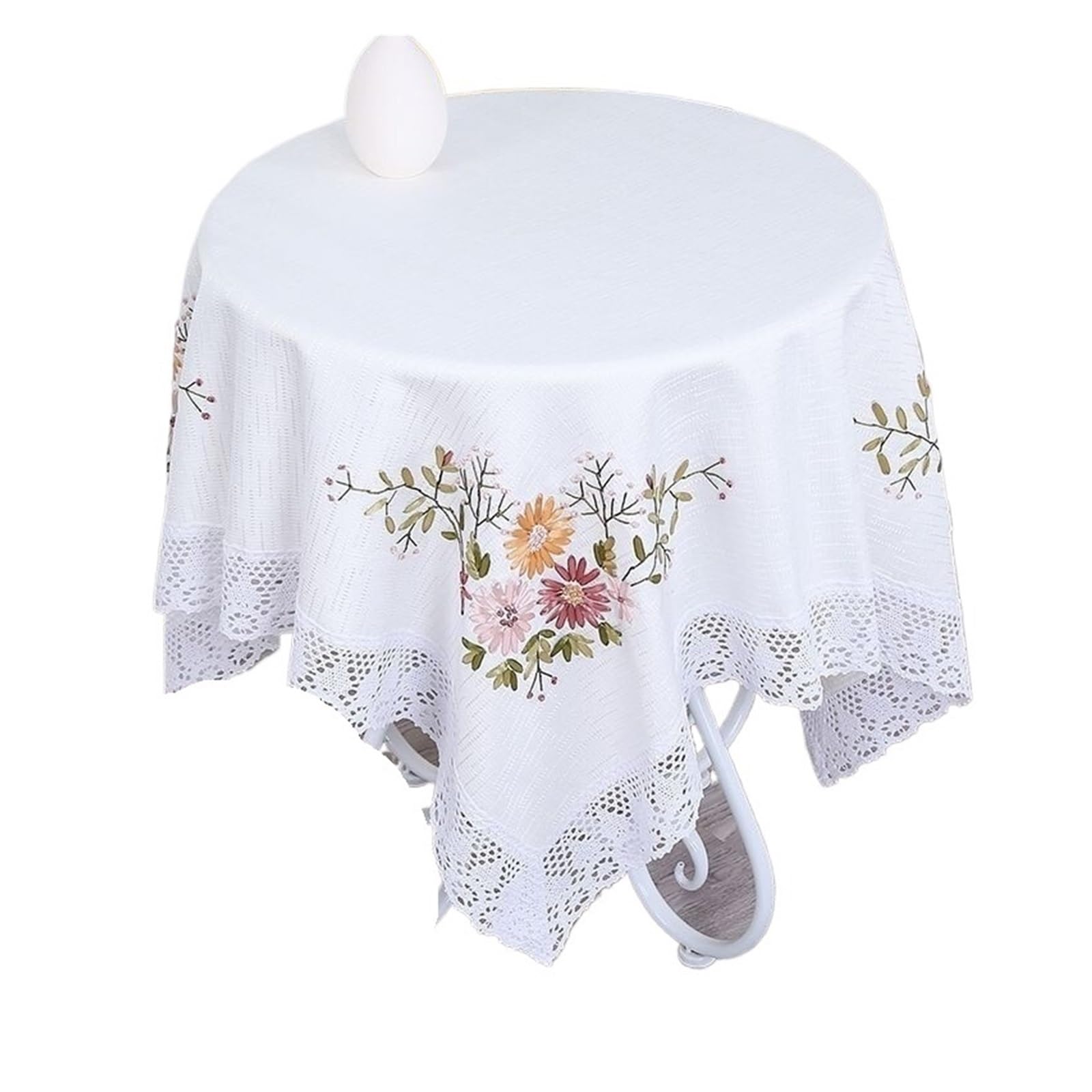 NJIEzhao Embroidered Lace Tablecloth Embroidered Cotton Linen Tablecloth Rectangular White Lace Tea Table Cloth Art Cover European Countryside Living Room(White begonia flower 110 * 160 cm)