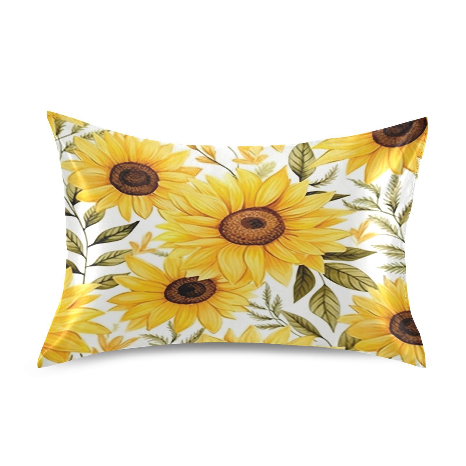 Kigai Satin Pillowcase for Hair and Skin, Vintage Sunflower Cooling Pillow Case with Envelope Closure Soft Breathable Silk Satin Pillow Cover for
