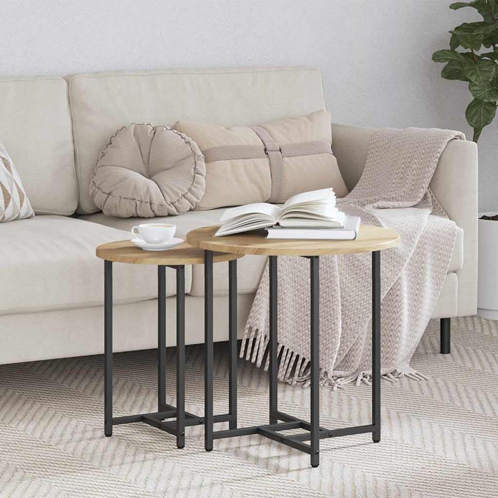 SXZenSpace Side Table Set of 2 Nesting End Tables Industrial Oak Black Metal Frame 50 x cm & 36 45 Stackable Small Coffee for Living Room Bedroom Hallway