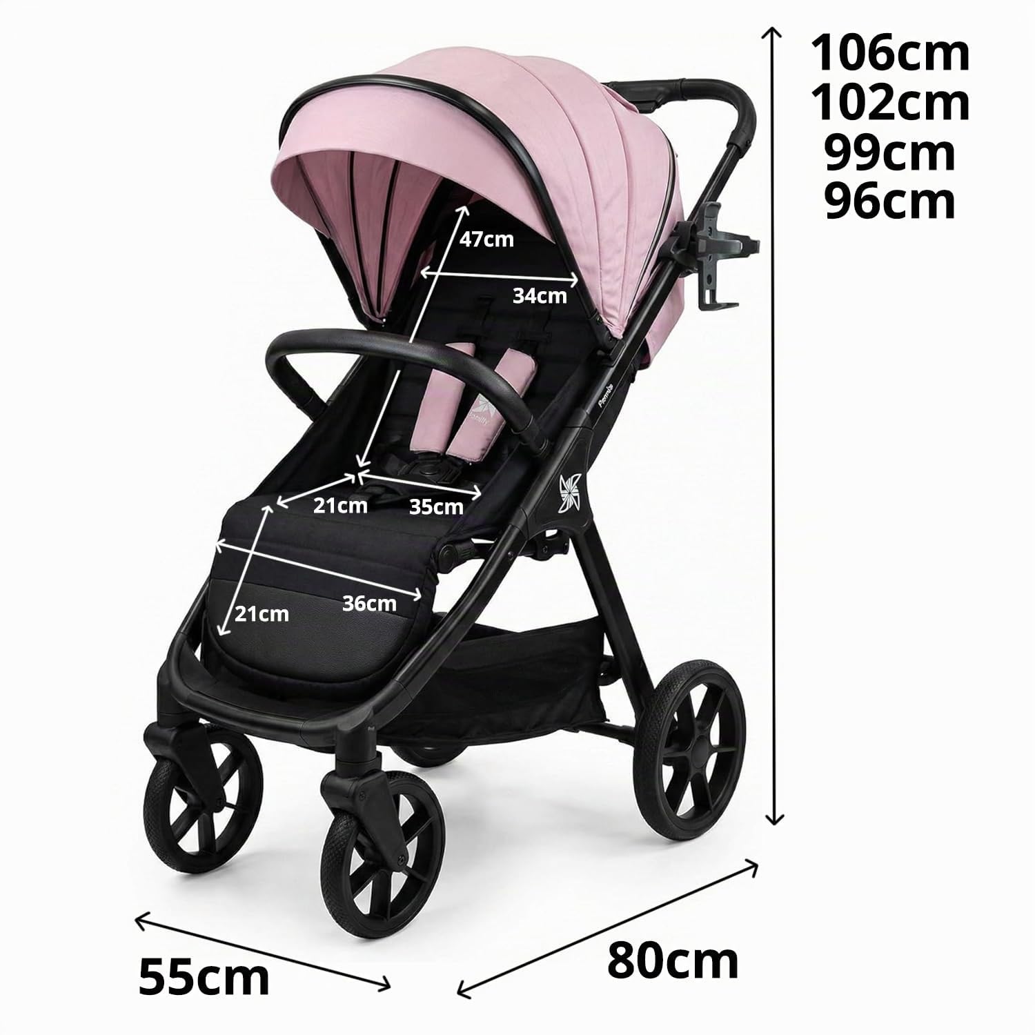 Twinly Spacely Buggy bis 25kg Leichter Reisebuggy klein zusammenklappbar mit Liegefunktion Kinderwagen All-Terrain Große Räder XXL Verdeck inkl. Regenverdeck & Becherhalter (Rosa)