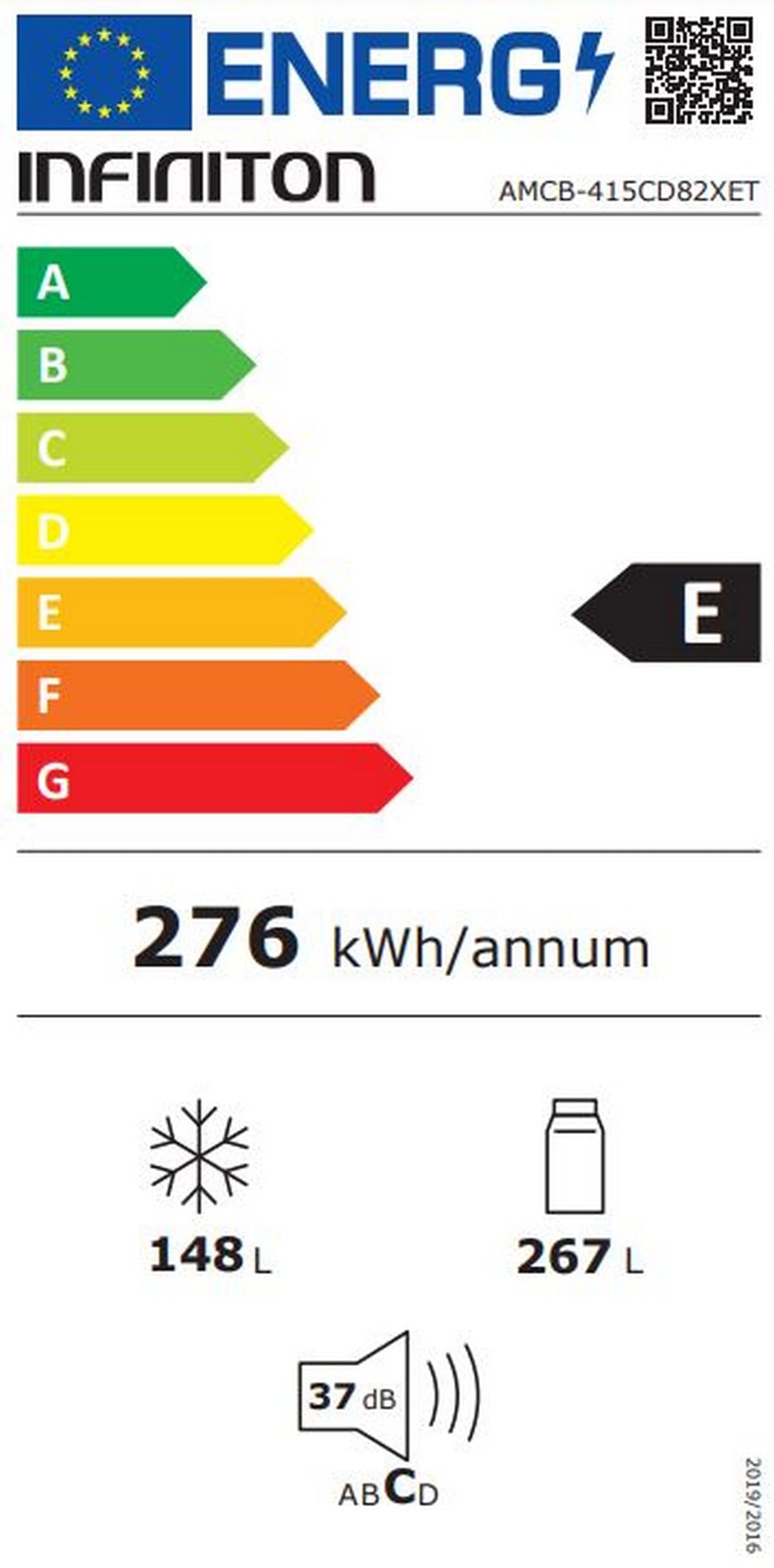 INFINITON Frigorifico Americano AMCB-415CD82XET, 415 Litros, 182 cm de Altura, Inverter Technology, No Frost Total, Fast Cooling, Fast Freezing, Tecnología Care + space, E, Inox
