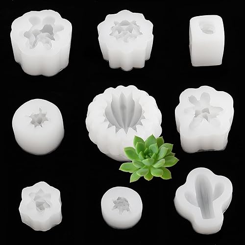 MOUYAT Paquete de 9 moldes de silicona para suculentas, molde de resina de cactus 3D, moldes de vela de silicona para hacer velas, moldes de jabón,