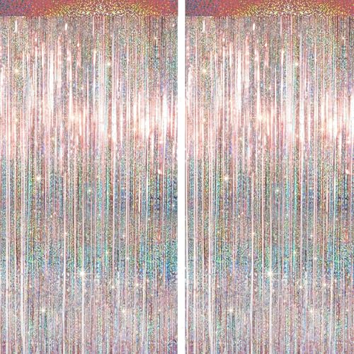 Image of 4 Packs Rose Gold Foil Fringe Curtain, Rose Gold Glitter Metallic Tinsel Backdrop for Birthday Wedding Bridal Baby Shower Engagement Bachelorette Party Decorations Supplies